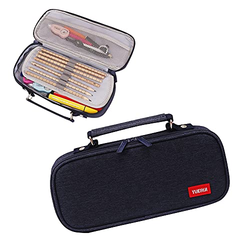 Großes Federmäppchen, Große Kapazität Bleistift-stift-tasche mit Griff, Canvas-briefpapiertasche 3 Fächer mit Reißverschluss für Mittelstufe-büro College Student Girl Boy Adult Teen (Dunkelblau) Cover