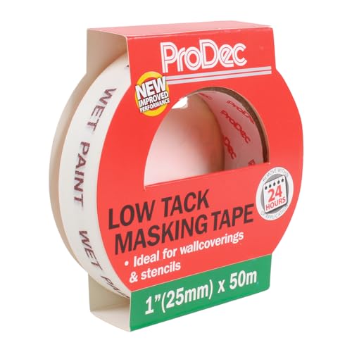 ProDec 1 inch x 50m Low Tack Multi Surface Painters Masking Tape for Delicate Surfaces Gives Sharp Paint Lines for Indoor Painting and Decorating Compatible with All Paints 1 25mm wide