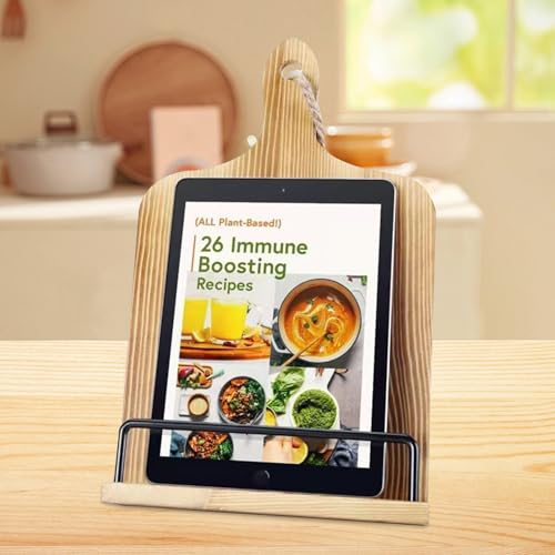 Estante de mostrador rústico para sujetar libros de cocina y liberar espacio 5