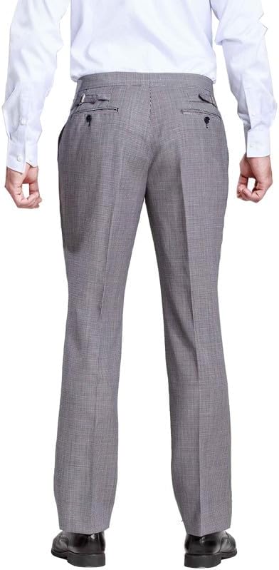 Men's Red Houndstooth Dress Pants Adjustable Waist Button Closure Practical Pockets for Business Occasions