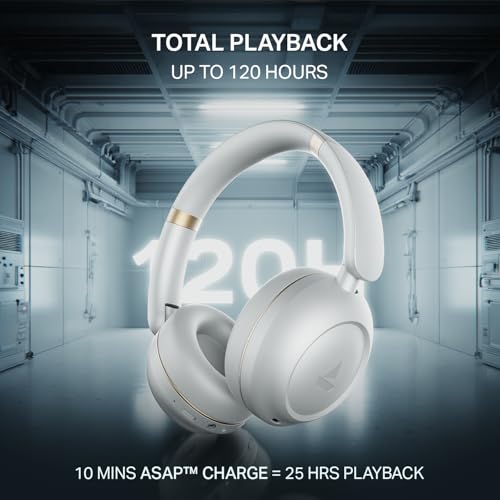 Image of Boat 2025 Launch Rockerz Prime 415, 360 Spatial Audio, 120H Battery, 40mm Drivers, AI-ENx Tech, Beast Mode, ASAP Charge & App Support, Bluetooth Headphones, Wireless Headphone with Mic (White Sabre)
