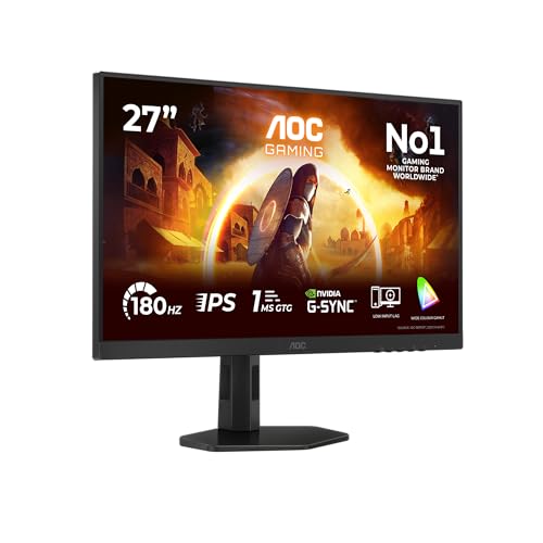 AOC 27G4X 27 zoll FHD Gaming Monitor, 180Hz, Fast IPS Panel, 1ms GtG, , HDR10, G-Sync Compatible, Höhenverstellung,Lautsprecher,(1920x1080 HDMI 2x 2.0 DP 1x 1.2)Schwarz