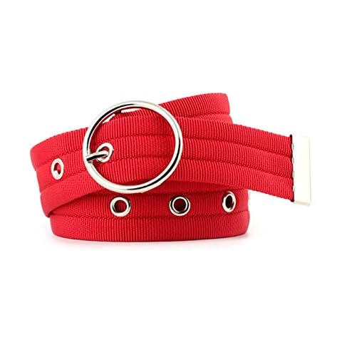Women Fashion Soft Nylon Canvas Dress & Jeans Waist Belt for Girls and Ladies Circle Alloy Buckle (Red) Cover