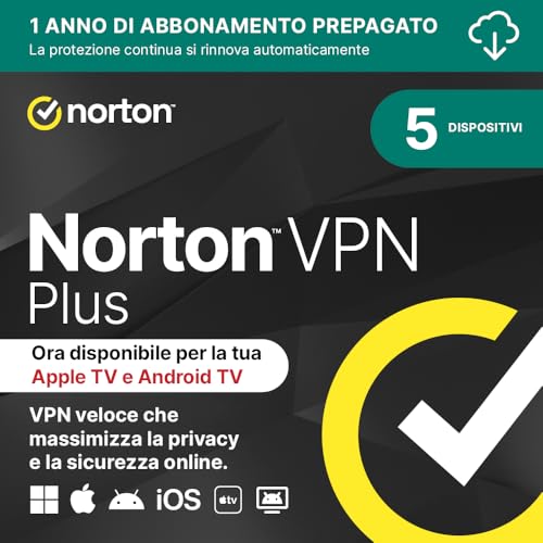 Norton VPN Plus 2026 │ 5 Dispositivi │ 1 Anno rinnovo automatico │ Codice d'attivazione via email