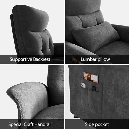 Image of Power Recliner Chair for Adults with Heat & Massage - Soft Fabric Electric Reclining Sofa with Remote Control, 3 Side Pockets, 180 Lay Sleeper for Living Room Home Theater, Dark Grey