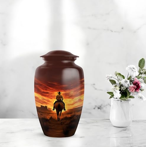 Image of Cowboy Urn - Large & Small Urns for Human Ashes Adult Male - Urn for Ashes for Women - Mini Urns for Human Ashes (Combo - 10 inch & 3 inch, 5 Pcs)