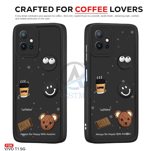 Image of AESTMO Back Case Cover for Vivo T1 5G / Y75 5G / iQOO Z6 5G Cover | Cute Fun Cartoon 3D Ball | Coffee Silicone Case | Full Body Protection | Camera Protection Back Cover (Black)