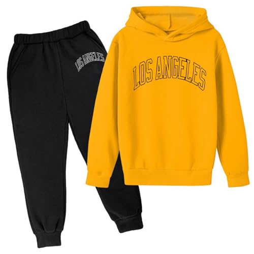Sweat à capuche garçon imprimé jaune avec pantalon assorti décontracté 9-10 ans
