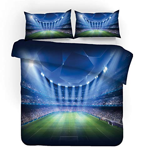 NICHIYO Football Bed Linen Set - Duvet Cover and Pillow Case, Microfibre, 3D Digital Print Three-Piece Bedding (Duvet Cover + Pillowcases) (7, Single 135 x 200 cm)