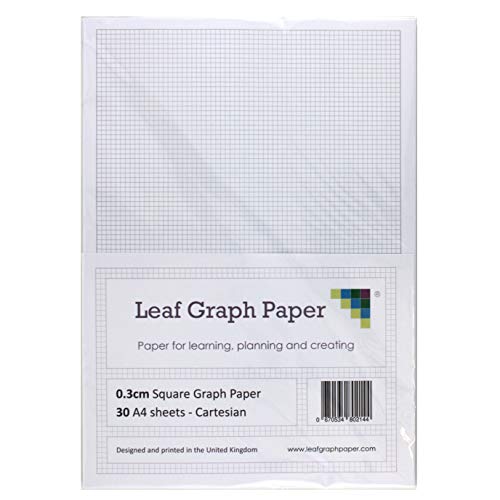 A4 Graph Paper 3mm 0.3cm Squared Cartesian - 30 Loose-Leaf Sheets - Grey Grid