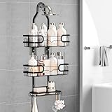 Ziyonix Estantería de Ducha para Colgar, Organizador de Baño sin Taladro de 3 Niveles Cesta de Ducha Colgante de Acero Inoxidable con Ganchos Laterales Almacenamiento para Baño (Negro)