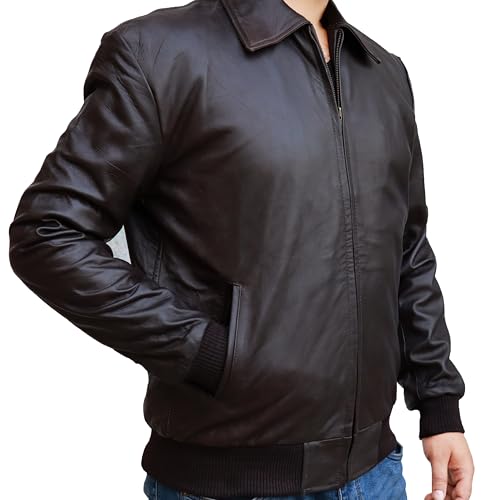 Image of 70s Style Classic Bomber Leather Jacket - Mens Vintage Real Lambskin Jacket