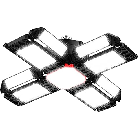 Rafow 200W LED Garage Light 1 Pack - 20000LM 6500K Deformable Ceiling Lighting Fixture with 12 Adjustable Panels - E26/E27 Bay Light for Garage | Basement | Shop | Workshop | Barn | Warehouse Cover