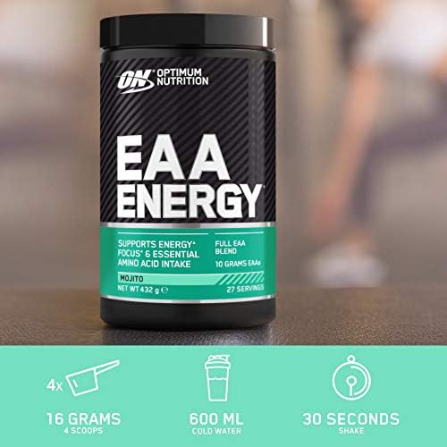 Optimum Nutrition ON EAA Energy, Full Essential Amino Acids Blend with Caffeine and No Sugar, EAA Powder for Energy and Focus, Mojito, 27 Servings, 432 g