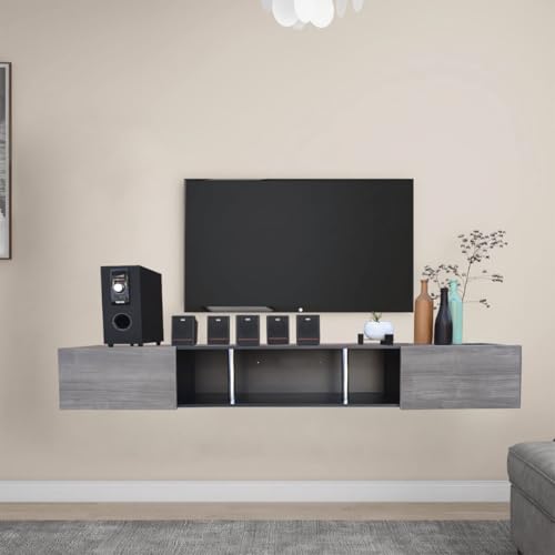 Recopilación de Centro de Entretenimiento Flotante Top 10. 47 Hogare Mueble Flotante para TV Moderno y Funcional, Listo para armar de 160 cms, con 3 Espacios de Almacenamiento y Dos Puertas, Soporte para TV, repisa de Pared