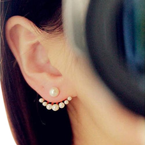 Lovely Women's Front & Back Earrings Pearl Ear Studs Earbobs Ear Clips