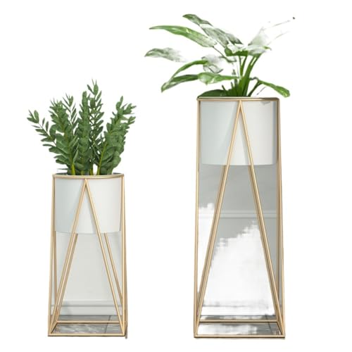 Riazdiw 植木鉢 大型 屋内 部屋 金属製 フラワースタンド 屋内 モダン 植物スタンド (S+L,ホワイト)