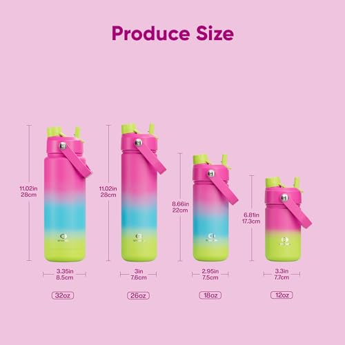 Image of Kids Insulated Water Bottle with Straw - 12oz Stainless Steel Water Bottle with Dual Spouts, Leak-Proof, BPA-Free, Double Wall Vacuum Keeps Cold for 24 Hours for Sports, Travel, School (Lime Sorbet)