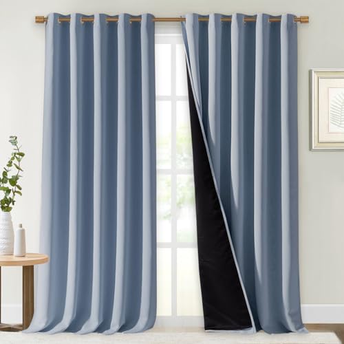 Image of NICETOWN 100% Blackout Curtains for Windows, Pack of 2, 70 inch W x 108 inch L, Vintage Blue, Super Heavy-Duty Black Lined Total Darkness Drapes for Bedroom, Privacy Assured Window Treatment for Patio