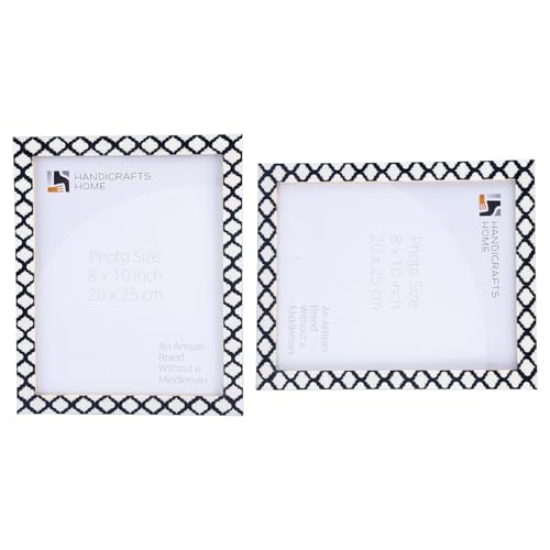 Image of Handicrafts Home Black & White Vintage Photo Frames for Wall or Tabletop Display, 8x10 Picture Frame Set of 2,Boho Farmhouse Gallery Wall Frame Set, Artisan Handmade Moroccan Frame for Home Decor