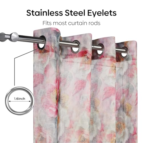 Image of haus & kinder Sheer Door Curtain 7 Feet Long Pack of 1 Door Curtain, 7 Feet Curtain for Door, Light-Filtering & Breathable (Weathered Bloom, Multicolor 114x213cm)