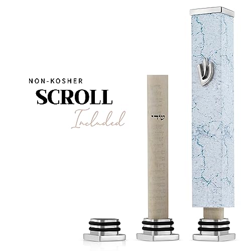 Suri Mezuzah For Door - Contemporary Mezzuzahs For Door With Scrolls Inside (Non Kosher) - Complete Mezuzah Kit - Easy Install Mezuzah Adhesive - Marble Small 4 Inch Mezuzah - Meaningful Jewish Gifts #TOP5