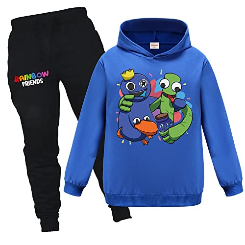 Rainbow Monster - Chándal para niños, sudadera con capucha y pantalones de moda, 2 piezas, conjuntos de ropa para niñas, azul, 7-8 Years Cover
