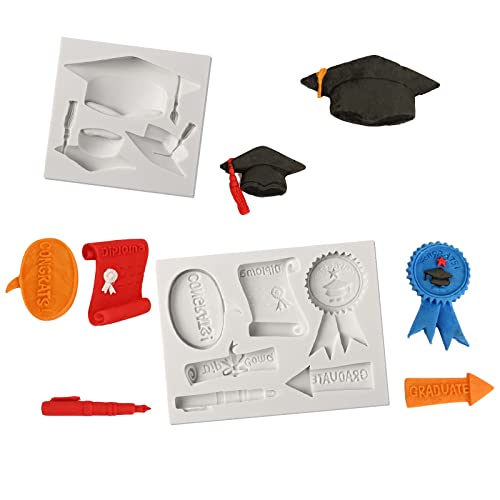 Image of Sakolla Graduation Fondant Molds Silicone Doctoral Cap Diploma Chocolate Candy Molds Congrats Grad Congratulations Mould Cake Toppers Party Decorations for 2026 Graduation Celebration