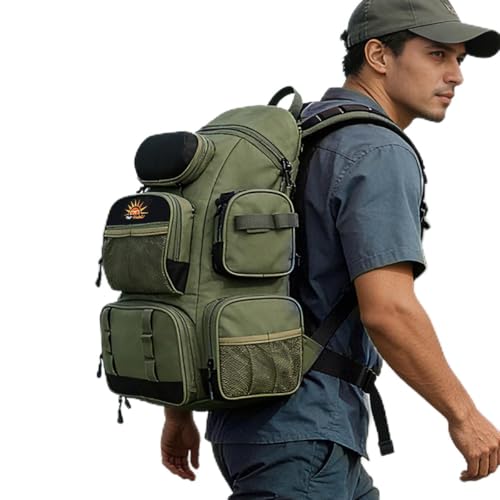 Mochila 55L de Pesca e Camping, Grande Capacidade, Resistente para Trilha ao Ar Livre (Verde)