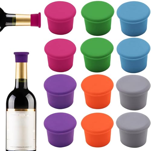 12 Pcs Colorful Silicone Wine Stoppers, Reusable Wine Bottle Stopper, Sparkling Wine Corks, Champagne Stoppers, Beverages Beer Bottle Caps, Bottle Stoppers for Glass Bottles, Keep Wine Fresh(6 colors）