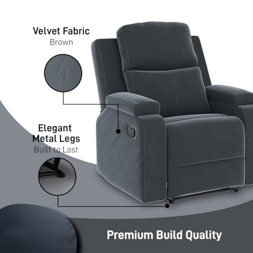 Image of Amazon Brand - Solimo Emerald | Single Seater Sofa Recliner | Manual Recliner (Velvet Grey)