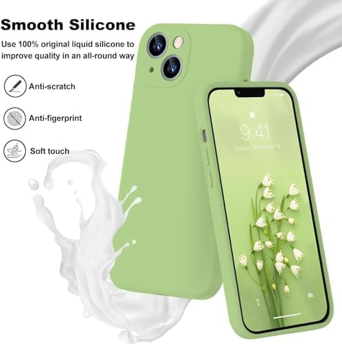 Image of DIZORO Compatible with iPhone 15 Camera Protection Case 6.1, Slim Liquid Silicone 3 Layers Full Covered Soft Gel Rubber Phone Case Protective Cover -Matcha