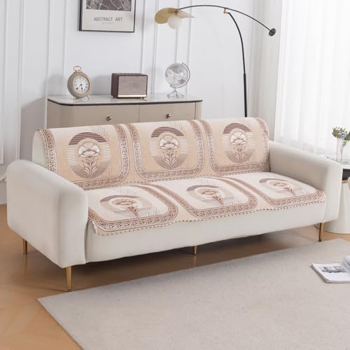 Image of HOKIPO Noor Beige Premium Chenille Jacquard Sofa Cover for 3 Seater for Seat & Back, 'Royal Aangan Series' (IN-1008-L4*2)