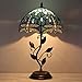 AVIVADIRECT Tiffany Lamp Blue Dragonfly Style Stained Glass Table Lamp Desk Bedside Reading Light 12X12X19 Inches with Metal Leaf Base Decor Bedroom Living Room