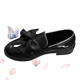 Women's Wide Fit Black Patent Loafers, Ladies Low Heel School Shoes Comfortable Slip on Office Penny Loafer with Bow (Black,5.5)