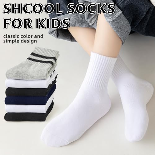 6 Pairs Kids Socks Boys Girls Athletic Crew Socks for School Uniform Cotton Seamless Toe4