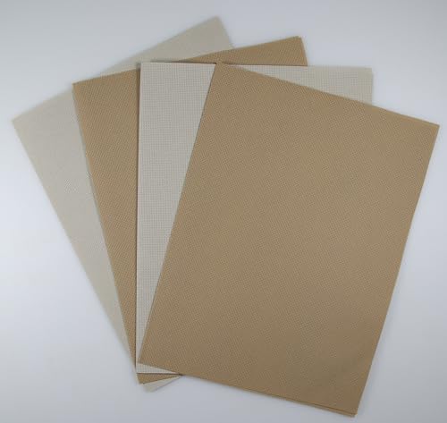 Image of KCS 4 /6 pc of 12 inch x 18 inch(30cmx45cm) 18CT Counted Cotton Aida Cloth Cross Stitch Fabric (4 pc,Pearl Grey+Khaki)