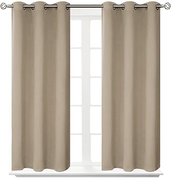 100% Blackout Grommet Panel Insulated Thermal Unlined Window Treatment Curtain Drape 35" Wide x 63" Long (2, K68 Taupe)