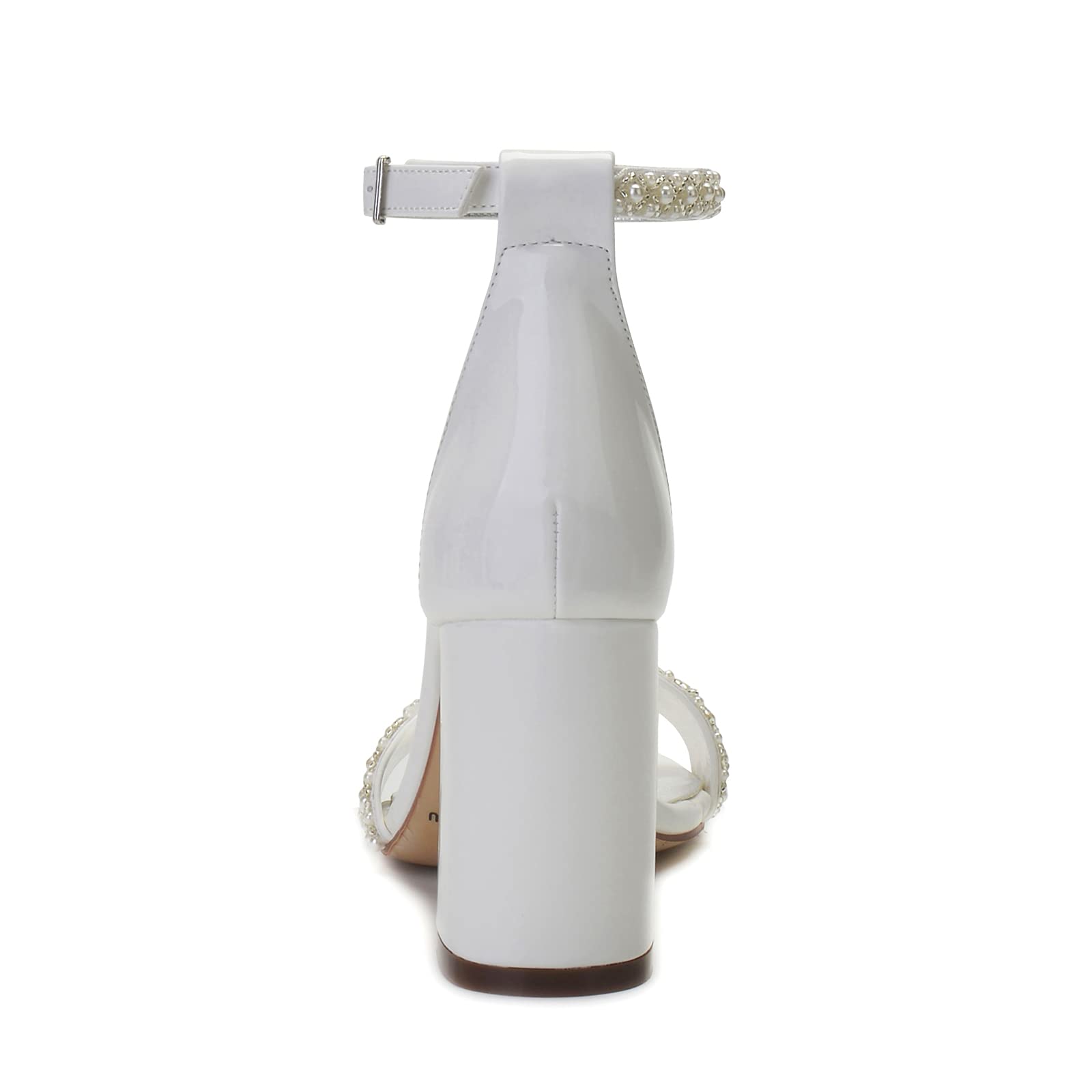 Sandali Sposa con Tacco Largo da Donna Perle Cinturino alla Caviglia Punta Aperta Scarpe da Matrimonio 858-8