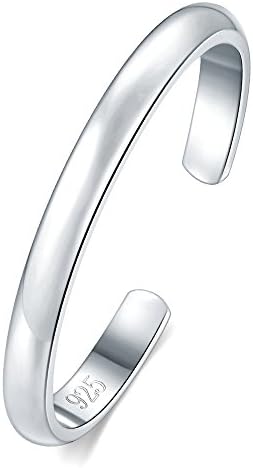 BORUO 925 Sterling Silver Toe Ring, Hypoallergenic Adjustable Band Ring 2mm