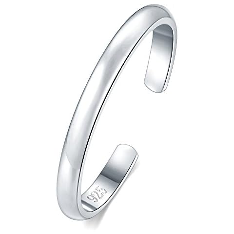 BORUO 925 Sterling Silver Toe Ring, Hypoallergenic Adjustable Band Ring 2mm Cover