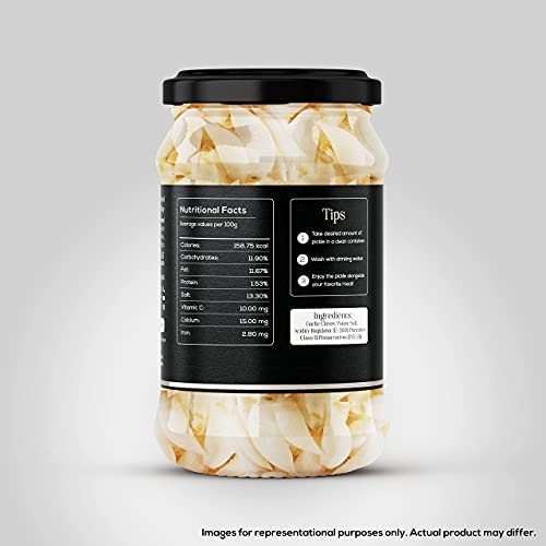 Harnarains Garlic Pickle in Vinegar (Sirka Wala Lahsun), Peeled Garlic Cloves in Brine (Raw Garlic in Brine) (Oil Free Garlic Pickle) (Pickled Garlic in Vinegar, Garlic in Brine) 400 Gram