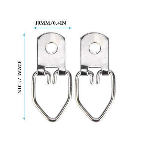 Image of 50 Sets Picture Hangers Kit with Screws, D Ring Picture Hangers Picture Frames Double Holes Clasp Picture Hanging Hardware Picture Hooks Picture Hang Solutions for Clock, Paintings (C)