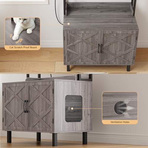Image of ONBRILL 55 Inches Cat Litter Box Enclosure with 2 Storage Shelves, Grey