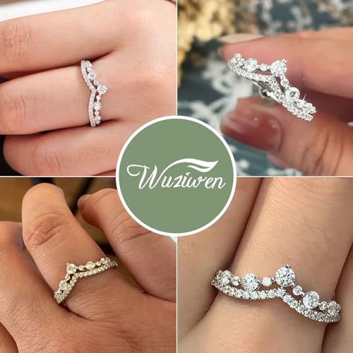 Wuziwen Vintage Crown Eternity Ring Wedding Bands for Women 925 Sterling Silver Cubic Zirconia2