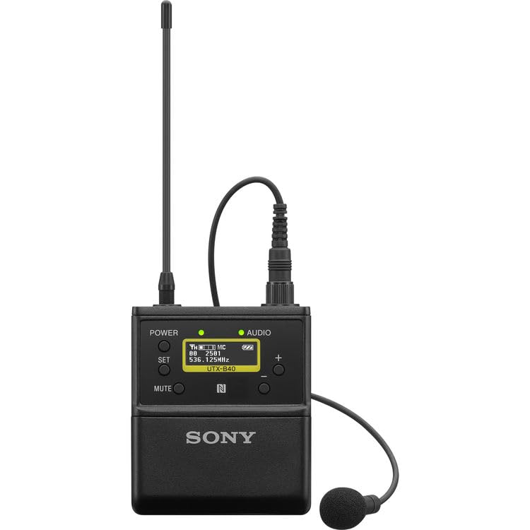 Image of Sony UTX-B40 Wireless Bodypack Transmitter with Omnidirectional Lavalier Microphone (UC25: 536-608 MHz) | UWP-D Digital Audio, NFC Sync & Long-Battery Design + AA with Charger + Cable Ties + More