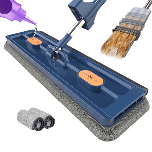 Saker Plus - Mopa plana grande 2025, rotación de 360 grados, con 6 almohadillas de microfibra, para azulejos, madera dura, ventanas húmedas y secas (azul, 2 almohadillas de microfibra)