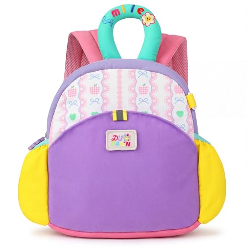 Mochila para meninas de 3 a 6 anos, linda mochila infantil pequena, impermeável, casual, com bolsos laterais para viagens escolares, Roxa, 9.4x3.5x10.2 inches, Compacto