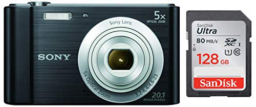 Image of Sony DSC-W800 20.1 MP Point and Shoot Digital Camera with 5X Optical Zoom (Black) + SanDisk 128GB Ultra SDXC UHS-I Memory Card - 100MB /s, C10, U1, Full HD, SD Card