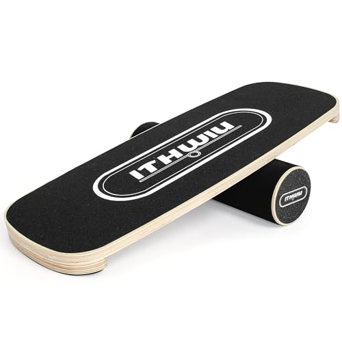 OUUTMEE Balance Board Roller Holz Trainer Rollbrett Balance Trainingsbrett Rutschfeste Oberfläche Körperkontrolle Exerciser Schwarz
